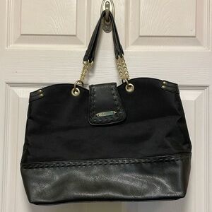 Nicole Miller | New York | Black | Tote Bag with Faux Leather | Golden Accents